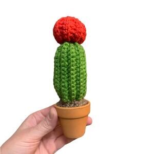 Crochet Barrel Cactus with Flower - Handmade